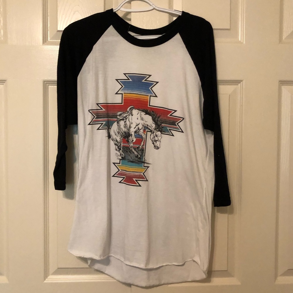 Crazy Train Serape Cross Horse Baseball Tee